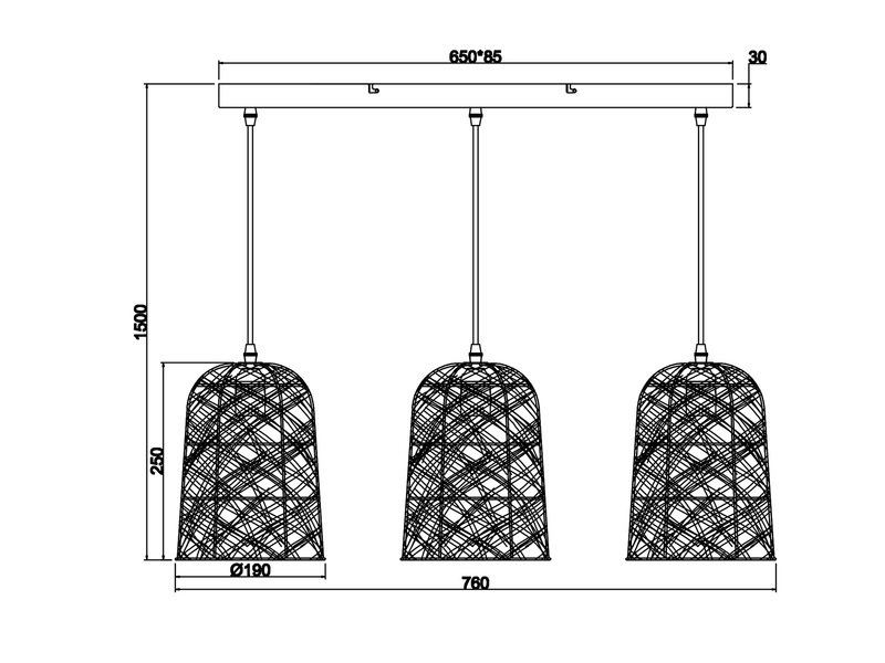 Balken Pendelleuchte LOVIS Rattan Geflecht Natur Breite 76cm