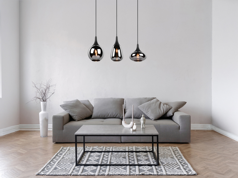 Pendelleuchte LUMINA 3-flammig Glas Chrom verspiegelt & Rauchglas Optik, B: 69cm