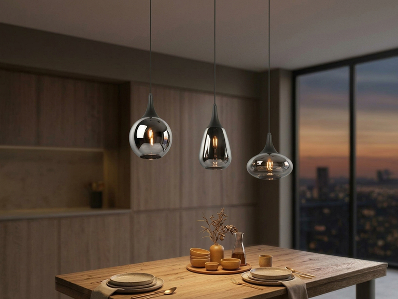 Pendelleuchte LUMINA 3-flammig Glas Chrom verspiegelt & Rauchglas Optik, B: 69cm