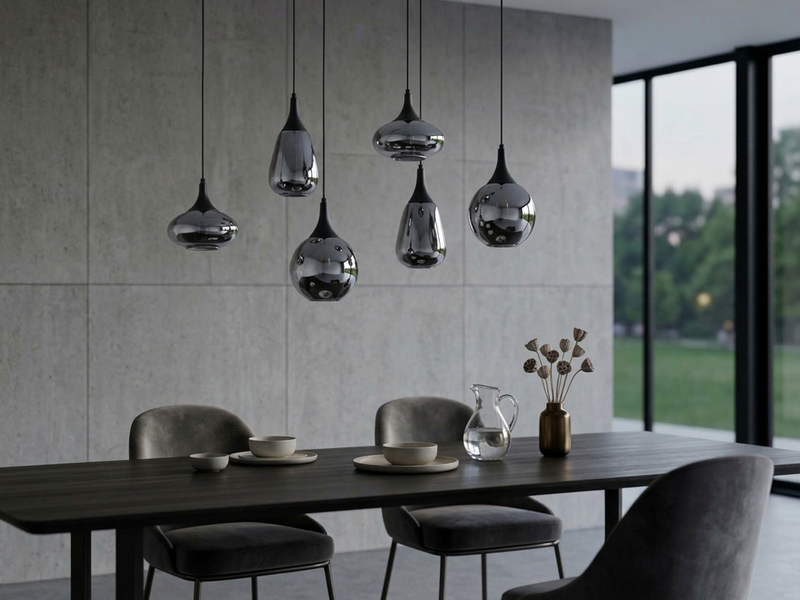 Pendelleuchte LUMINA 6-flammig Glas Chrom verspiegelt & Rauchglas Optik, B: 94cm