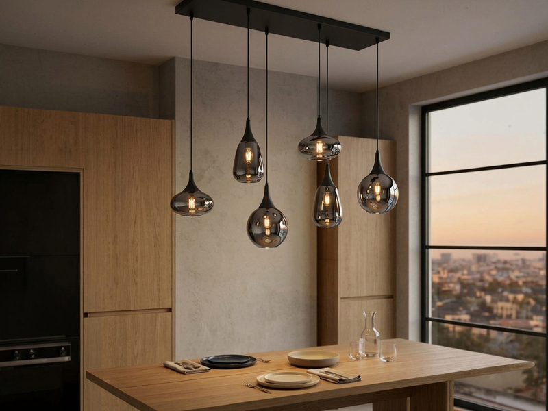 Pendelleuchte LUMINA 6-flammig Glas Chrom verspiegelt & Rauchglas Optik, B: 94cm