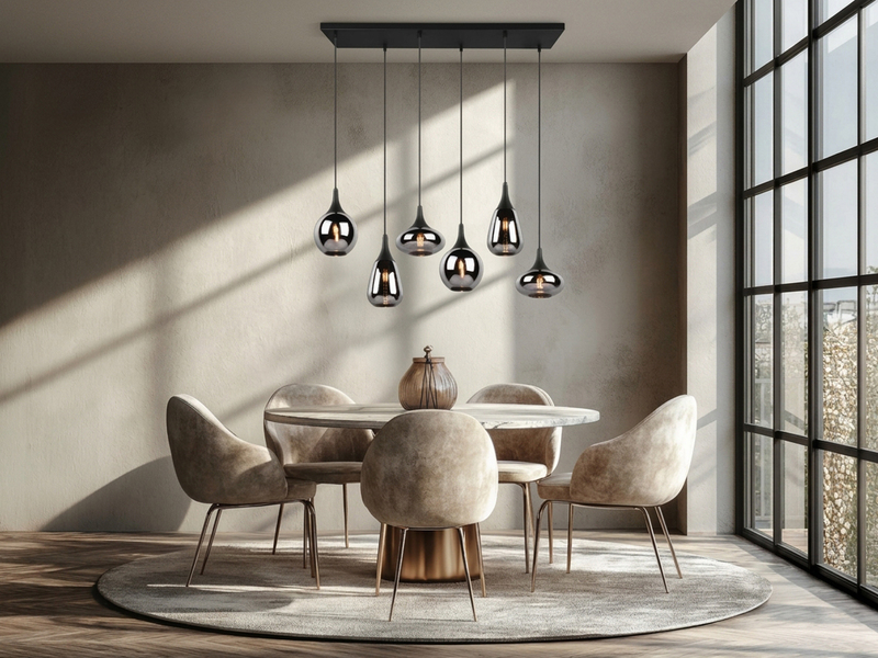 Pendelleuchte LUMINA 6-flammig Glas Chrom verspiegelt & Rauchglas Optik, B: 94cm
