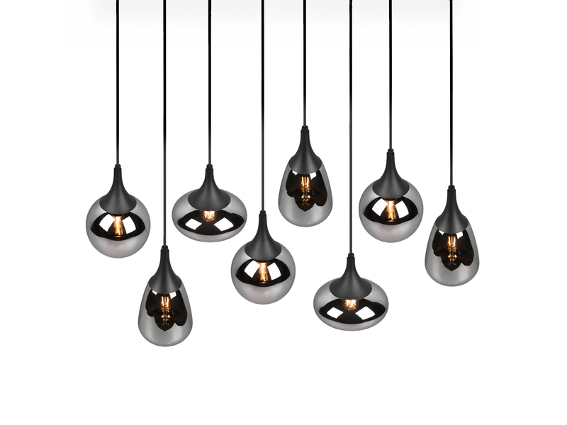 Pendelleuchte LUMINA 8-flammig Glas Chrom verspiegelt & Rauchglas Optik B: 121cm