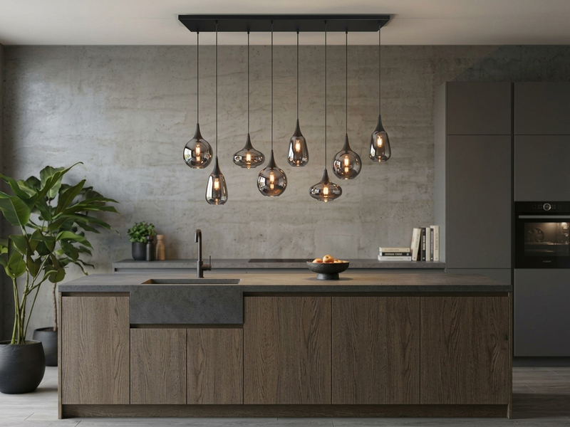 Pendelleuchte LUMINA 8-flammig Glas Chrom verspiegelt & Rauchglas Optik B: 121cm