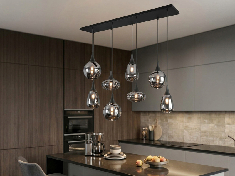 Pendelleuchte LUMINA 8-flammig Glas Chrom verspiegelt & Rauchglas Optik B: 121cm