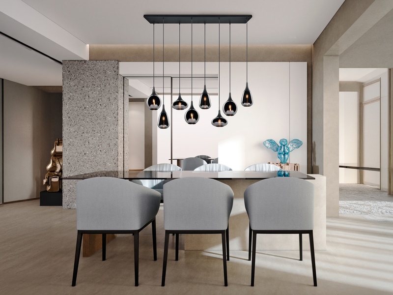 Pendelleuchte LUMINA 8-flammig Glas Chrom verspiegelt & Rauchglas Optik B: 121cm