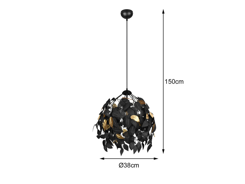 LED Pendelleuchte mit Blätter Lampenschirm Schwarz Gold Ø 38cm