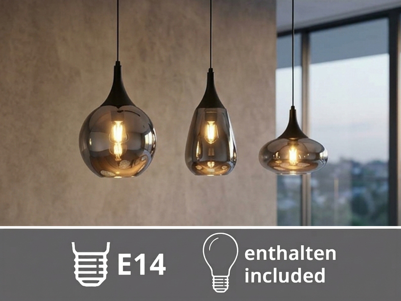 Pendelleuchte 3 flammig Glas Chrom in Rauchglas Optik mit E14 LED, Breite 69cm