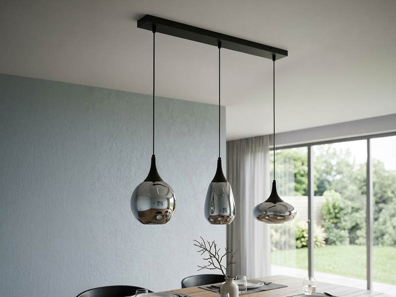 Pendelleuchte 3 flammig Glas Chrom in Rauchglas Optik mit E14 LED, Breite 69cm