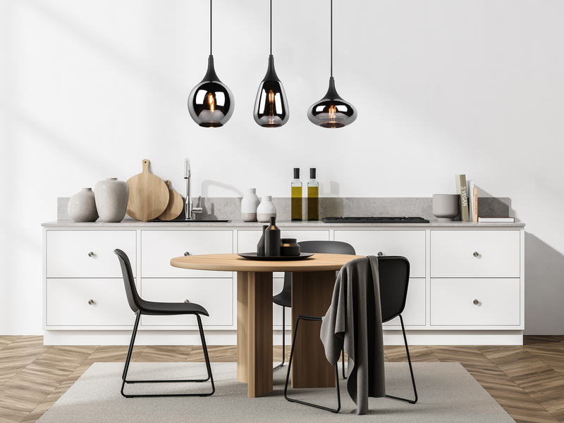 Pendelleuchte 3 flammig Glas Chrom in Rauchglas Optik mit E14 LED, Breite 69cm