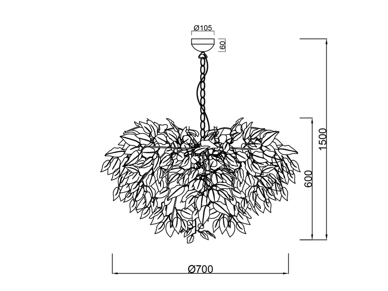 Große LED Pendelleuchte Blätter Lampenschirm Schwarz Gold Ø 70cm