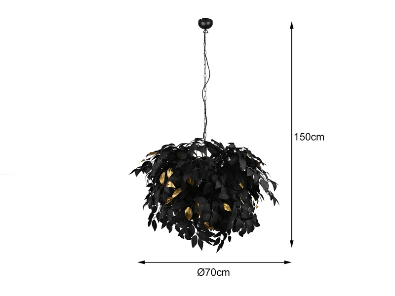 Große LED Pendelleuchte Blätter Lampenschirm Schwarz Gold Ø 70cm