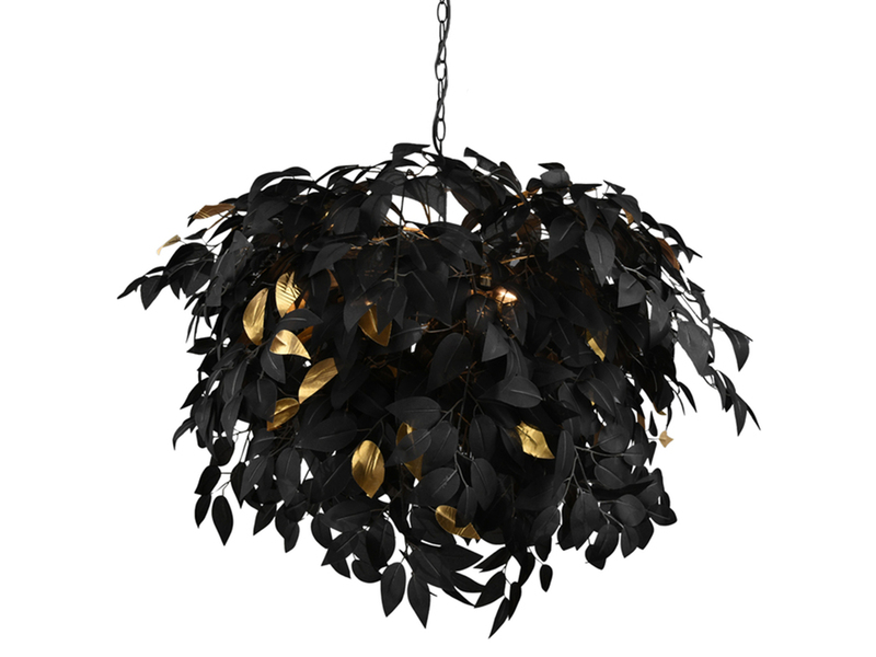 Große LED Pendelleuchte Blätter Lampenschirm Schwarz Gold, Ø 70cm
