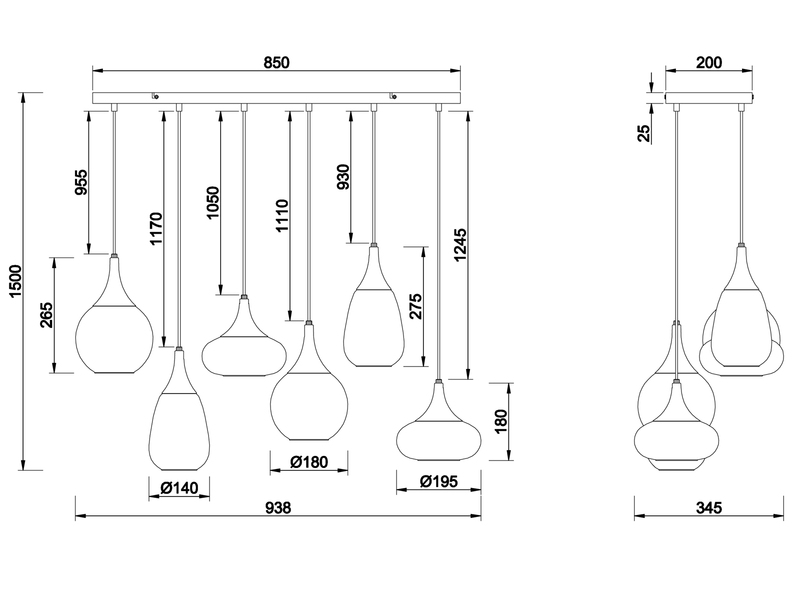 LED Balken Pendelleuchte 6 flammig Glas Chrom verspiegelt & Rauchglas Optik