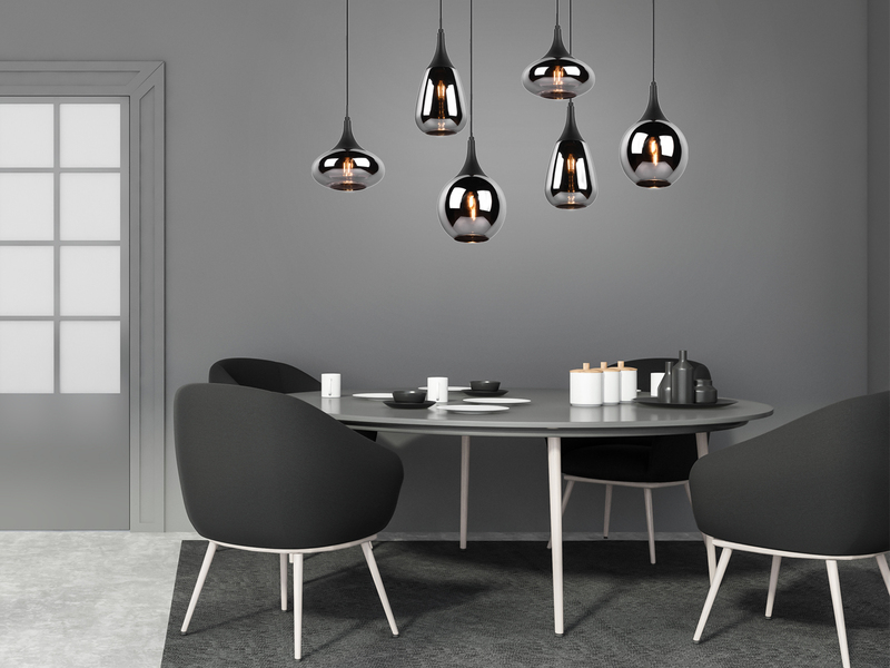 Pendelleuchte 6-flammig Glas Chrom in Rauchglas Optik mit E14 LED, Breite 94cm
