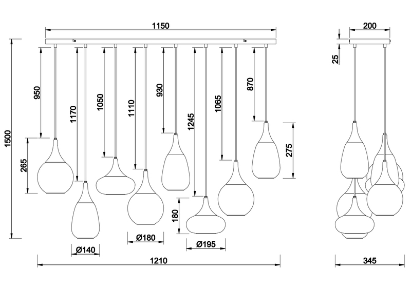 LED Balken Pendelleuchte mehrflammig Glas Chrom verspiegelt & Rauchglas Optik