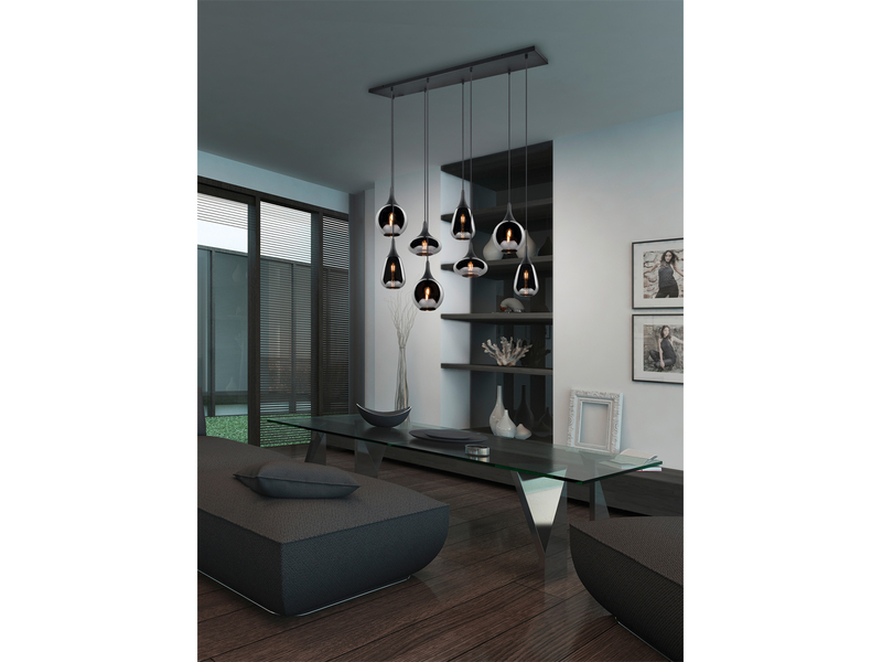 LED Pendelleuchte 8 flammig Glas Chrom verspiegelt & Rauchglas Optik, B: 121cm