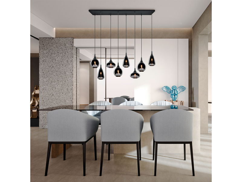 Pendelleuchte 8-flammig Glas Chrom in Rauchglas Optik mit E14 LED, Breite 121cm