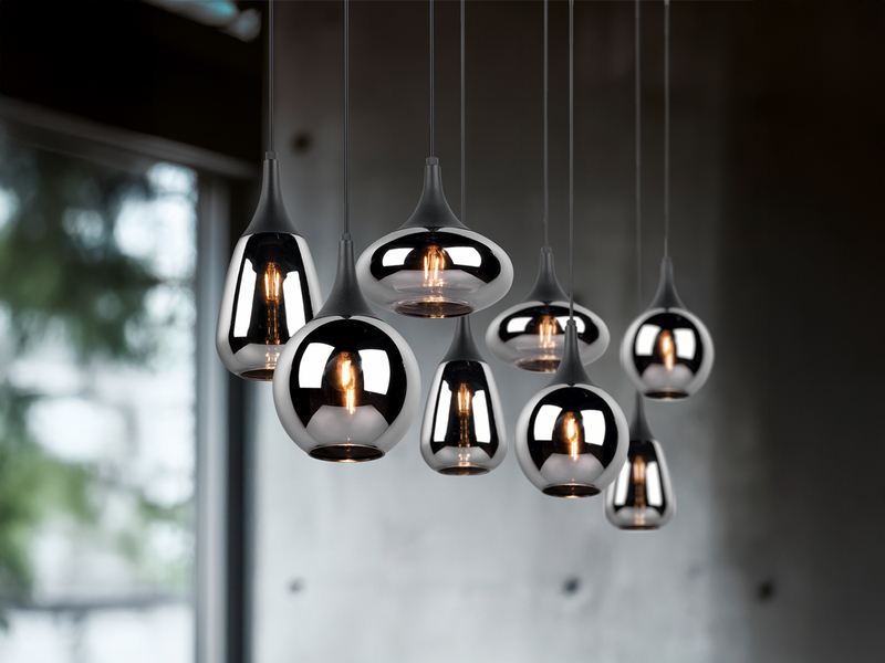 LED Pendelleuchte 8 flammig Glas Chrom verspiegelt & Rauchglas Optik, B: 121cm