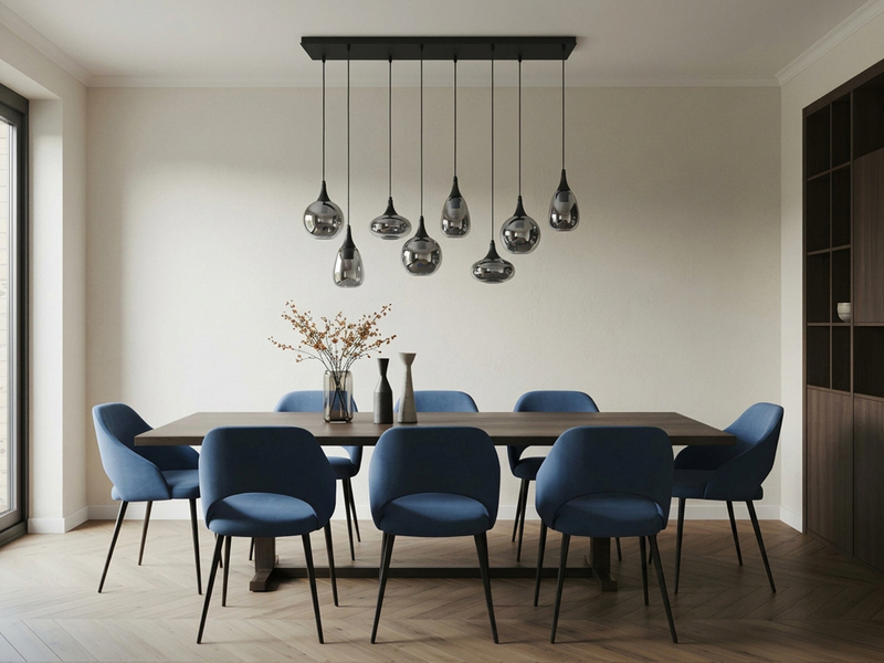 Pendelleuchte 8-flammig Glas Chrom in Rauchglas Optik mit E14 LED, Breite 121cm