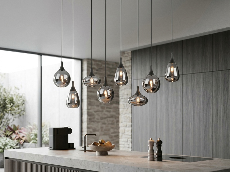 Pendelleuchte 8-flammig Glas Chrom in Rauchglas Optik mit E14 LED, Breite 121cm
