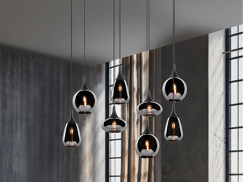 Pendelleuchte 8-flammig Glas Chrom in Rauchglas Optik mit E14 LED, Breite 121cm Pendelleuchte 8-flammig Glas Chrom in Rauchglas Optik mit E14 LED, Breite 121cm