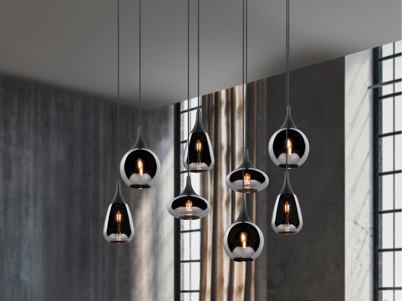 Pendelleuchte 8-flammig Glas Chrom in Rauchglas Optik mit E14 LED, Breite 121cm