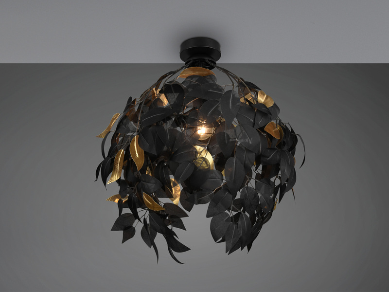 LED Deckenleuchte Blätter Lampenschirm Schwarz-Gold Ø38cm