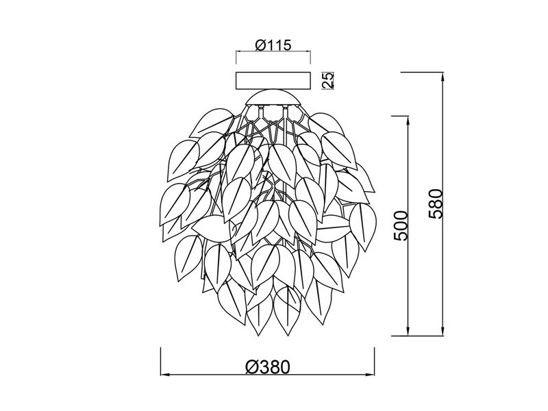 LED Deckenleuchte mit Blätter Lampenschirm Schwarz Gold Ø 38cm