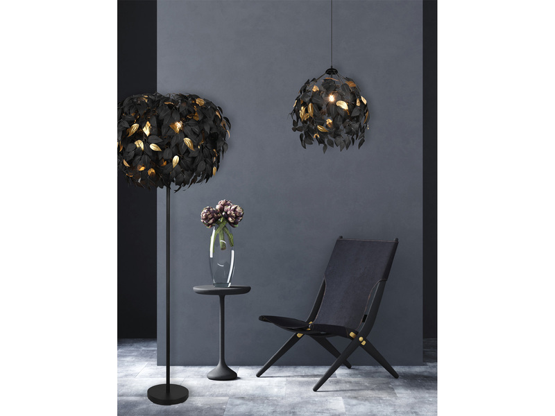 LED Deckenleuchte mit Blätter Lampenschirm Schwarz Gold Ø 38cm