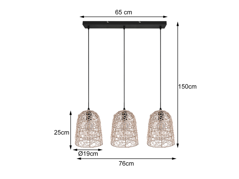 LED Balken Pendelleuchte Rattan Geflecht Natur Breite 76cm