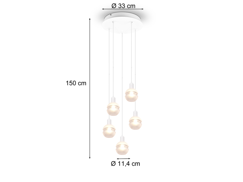 Pendelleuchte MELA Industrial 5 flammig Weiß mit Milchglas Ø 34 cm