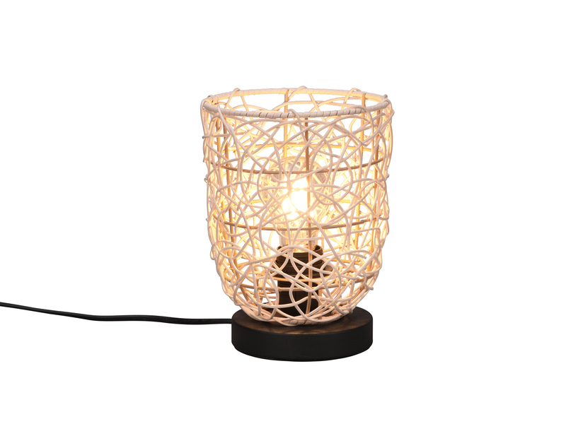 Kleine LED Tischleuchte Rattan Geflecht Natur im Boho Stil Ø 16cm