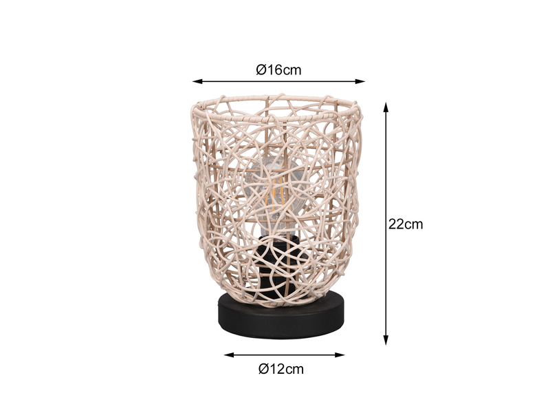 Kleine LED Tischleuchte Rattan Geflecht Natur im Boho Stil Ø 16cm