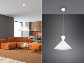Pendelleuchte ENZO 1 flammig Industrial Style Metallschirm Weiß Ø35cm