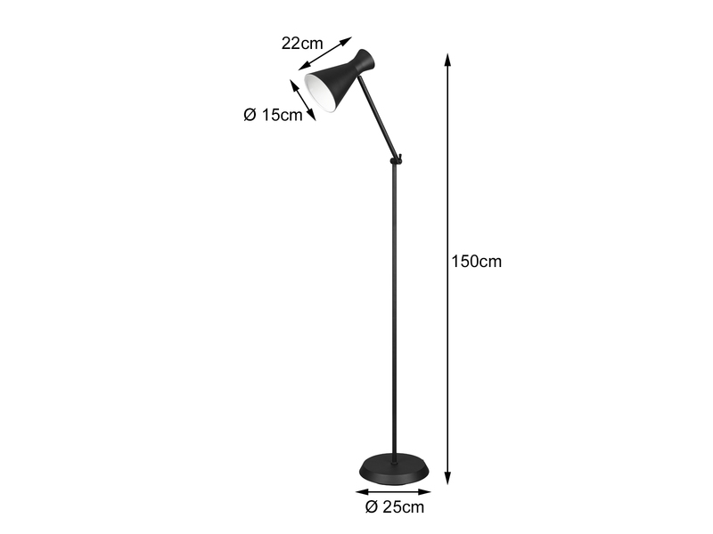 Stehleuchte ENZO mit Gelenk & Fußschalter in Schwarz - Höhe 150cm