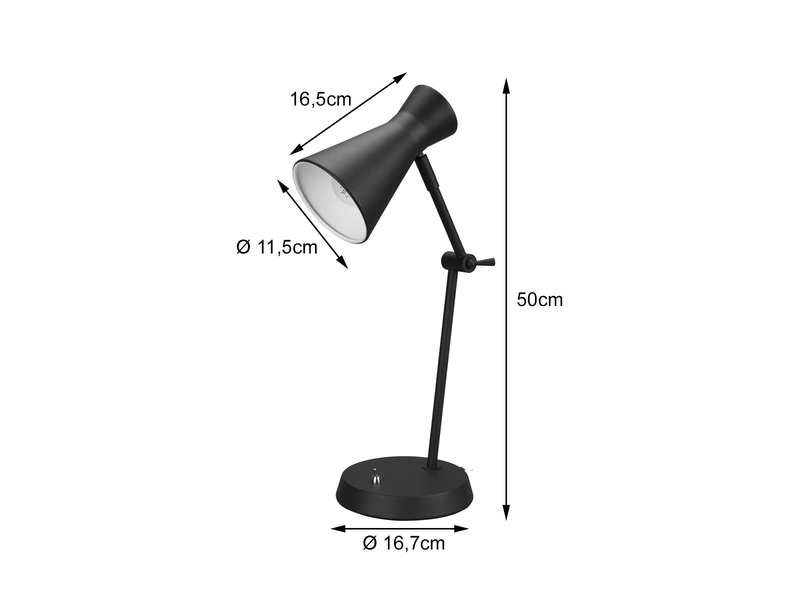 Schreibtischlampe ENZO Metallschirm in Schwarz Gelenkarm Höhe 50cm