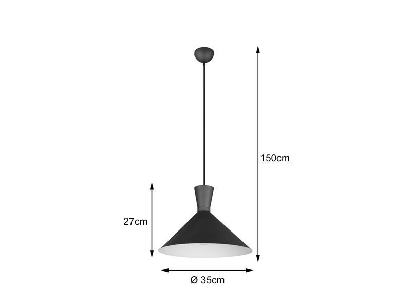 LED Pendelleuchte 1 flammig Metall Lampenschirm Schwarz, Ø35cm