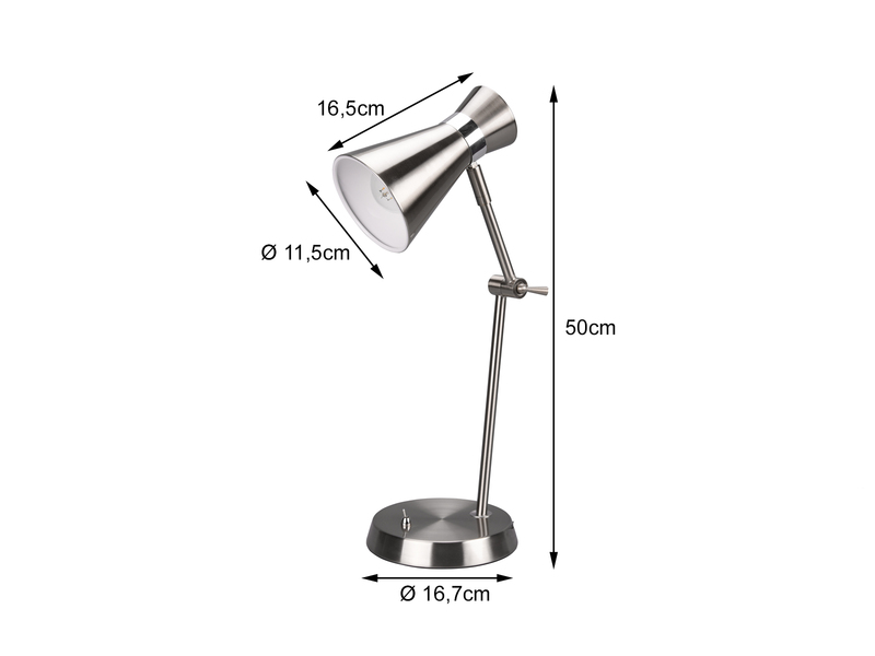 LED Schreibtischlampe mit Gelenkarm Metallschirm in Silber, Höhe 50cm