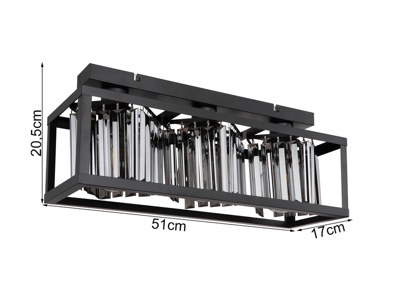 Deckenleuchte MATHILDE mit Rauchglas Kristallen, 3-flammig 51cm lang