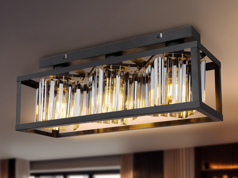 Deckenleuchte MATHILDE mit Rauchglas Kristallen 3-flammig, Breite 51cm