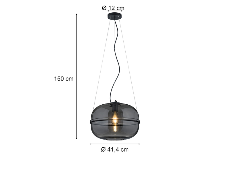 Pendelleuchte LORENA Industrial einflammig Rauchglas Optik, Ø 41cm