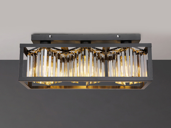 LED Deckenlampe mit Rauchglas Kristallen, 3-flammig, Metall schwarz