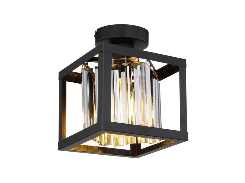 LED Deckenlampe mit Rauchglas Kristallen, 1-flammig, Metall schwarz