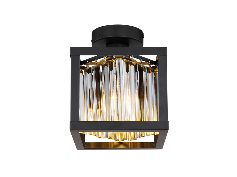 LED Deckenlampe mit Rauchglas Kristallen, 1-flammig, Metall schwarz