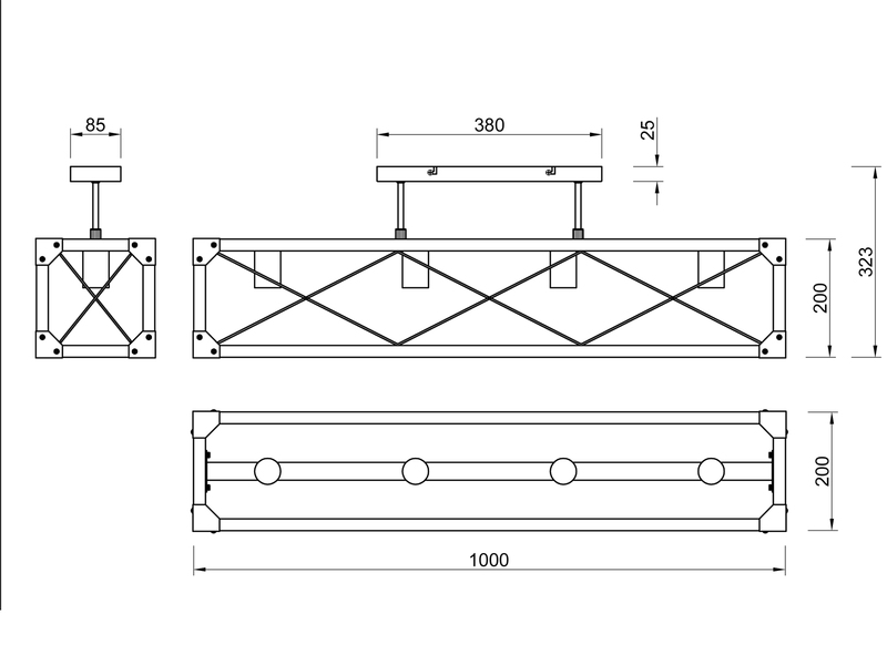 LED Deckenleuchte 4 flammig Schwarz mit Holzbalken 100cm lang