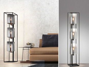 Stehlampe SAMU 3-flammig Schwarz mit Rauchglas, Höhe 130cm