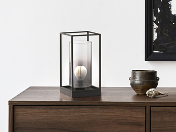 Tischlampe SAMU Schwarz mit Rauchglas, Höhe 30cm