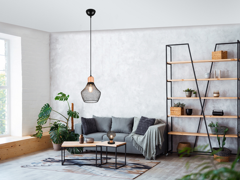 Vintage Pendelleuchte VALERIA Lampenschirm Drahtgeflecht Schwarz Ø 18cm