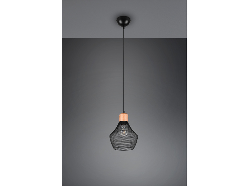 Vintage Pendelleuchte VALERIA Lampenschirm Drahtgeflecht Schwarz Ø 18cm